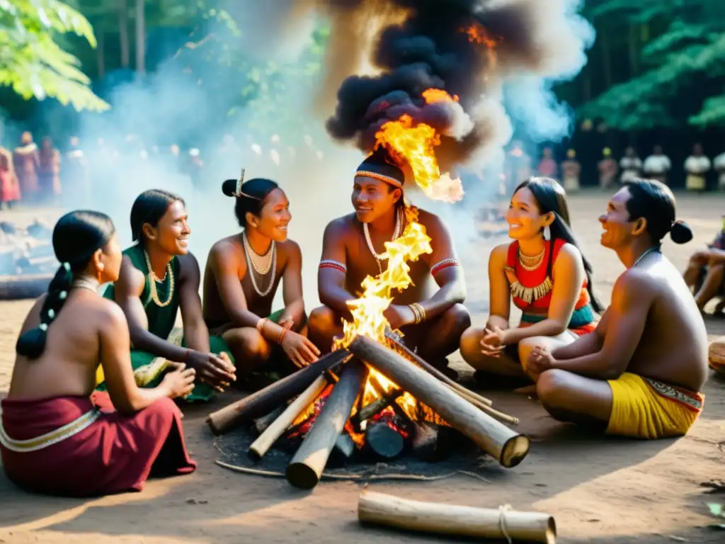 Una fotografía vintage de intercambio cultural entre indígenas, destacando la diversidad lingüística y el impacto de la colonización