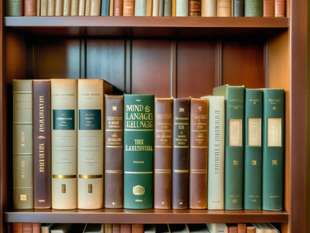 Librero vintage con textos fundamentales ciencia del lenguaje, evocando nostalgia y sabiduría académica
