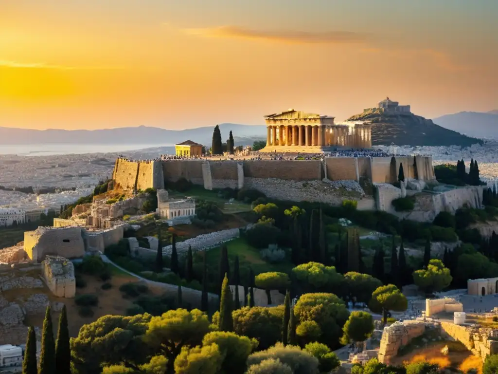 La majestuosa Acropolis de Atenas al atardecer muestra su eterna grandeza