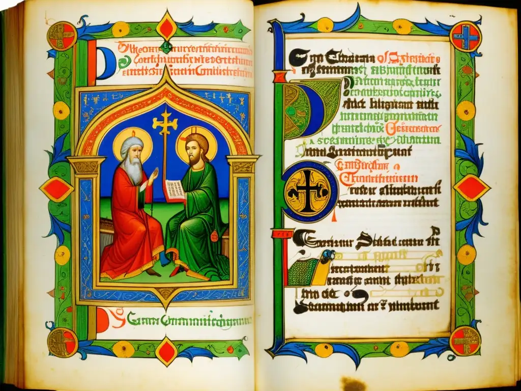 Manuscrito medieval iluminado con influencia del cristianismo en vocabulario germánico