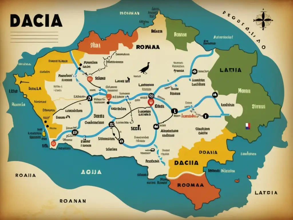 Mapa antiguo de Dacia con evolución fonética rumano desde la latinidad