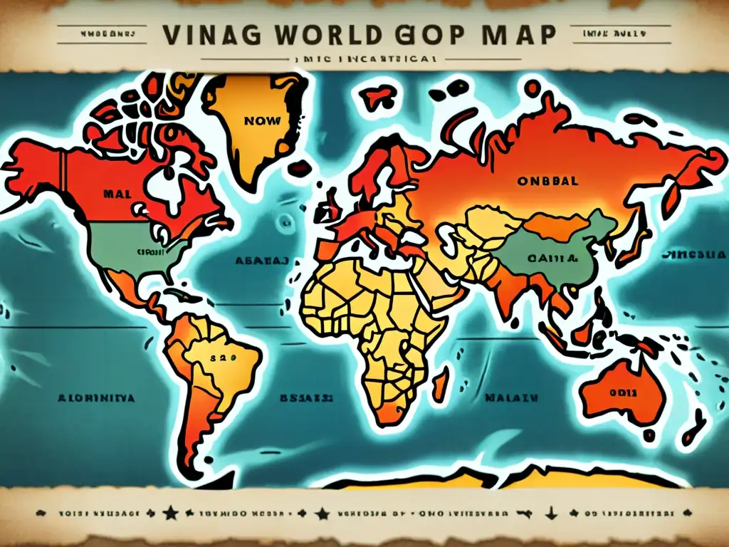 Un mapa antiguo detallado con colores desgastados y textura envejecida evoca la historia y la exploración global