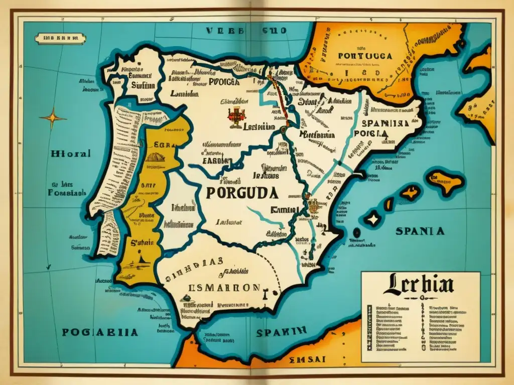 Mapa antiguo de la Península Ibérica, reflejando el impacto español-portugués en la narrativa contemporánea