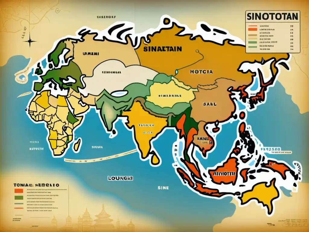 Mapa antiguo que muestra la evolución de las lenguas SinoTibetanas con cambios tonales