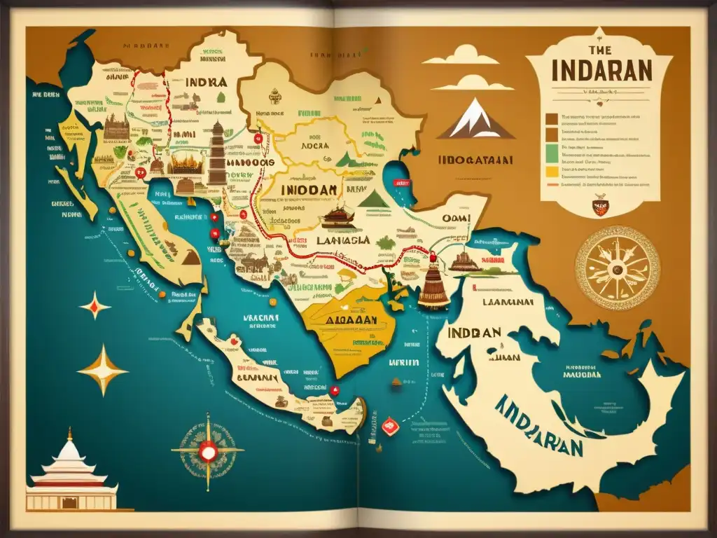 Mapa detallado estilo vintage de la familia lingüística indoaria, con préstamos lingüísticos entre lenguas indoarias y conexiones con otras lenguas