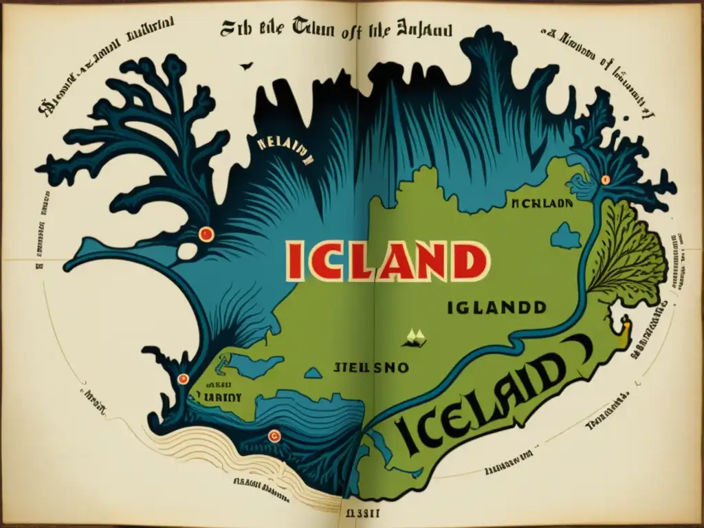 Mapa detallado de Islandia en 8k que muestra la evolución del idioma islandés a lo largo de los siglos