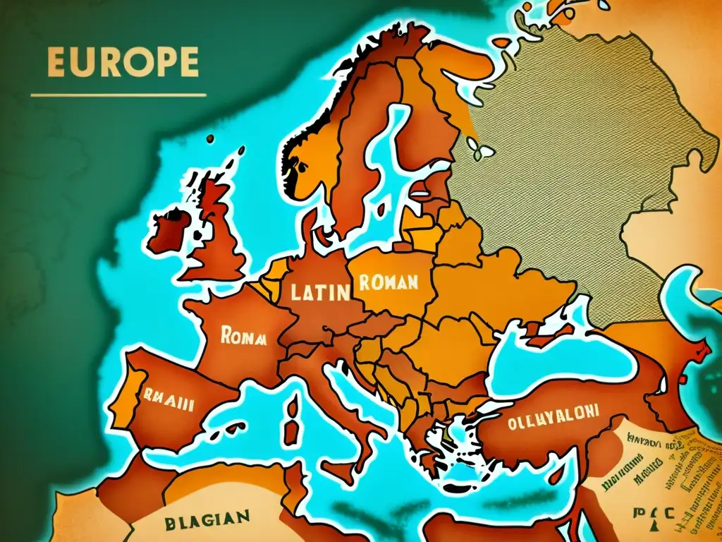 Mapa detallado vintage de Europa con inscripciones latinas, evocando la influencia romana y el origen latino de nombres europeos