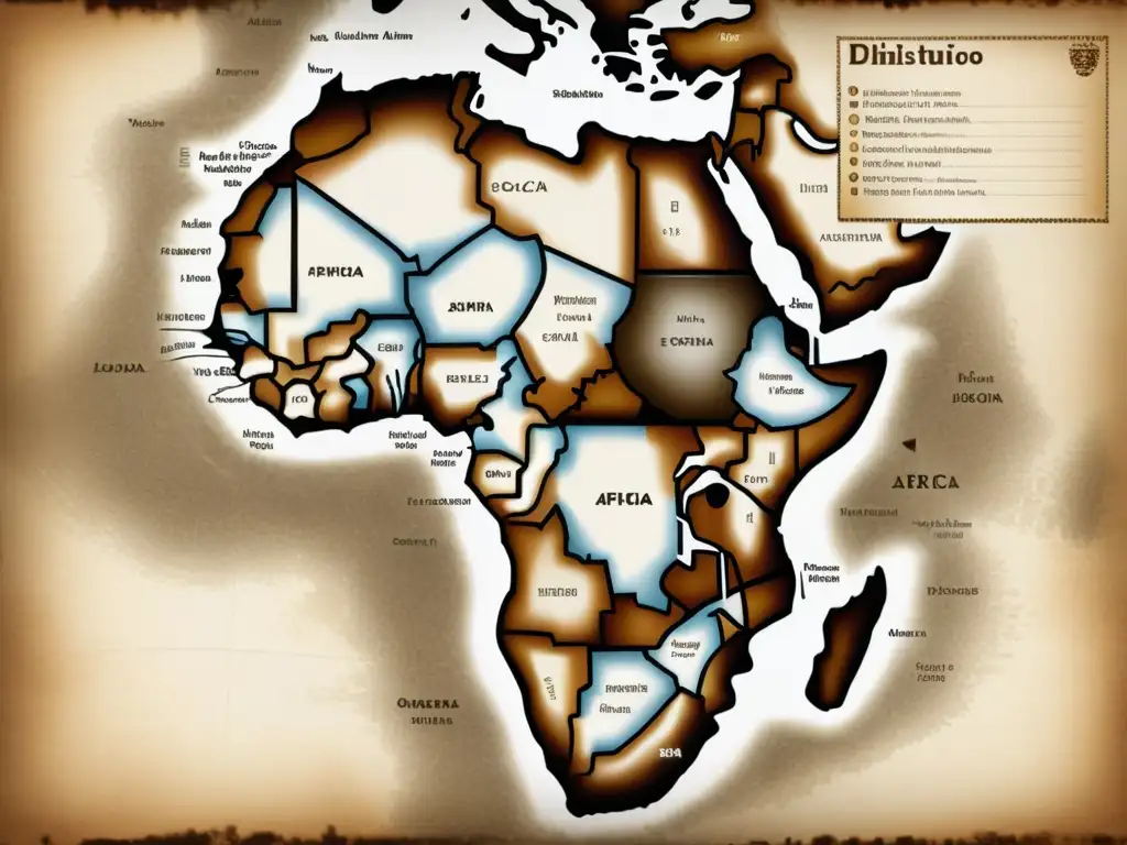 Mapa vintage detallado de la diversidad lingüística en África, evocando exploración histórica