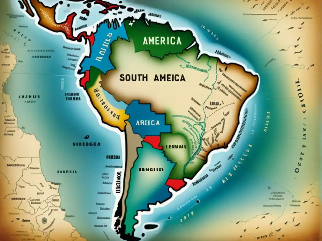 Mapa vintage detallado de Sudamérica, reflejando la diversidad lingüística y la necesidad de políticas lingüísticas en la región