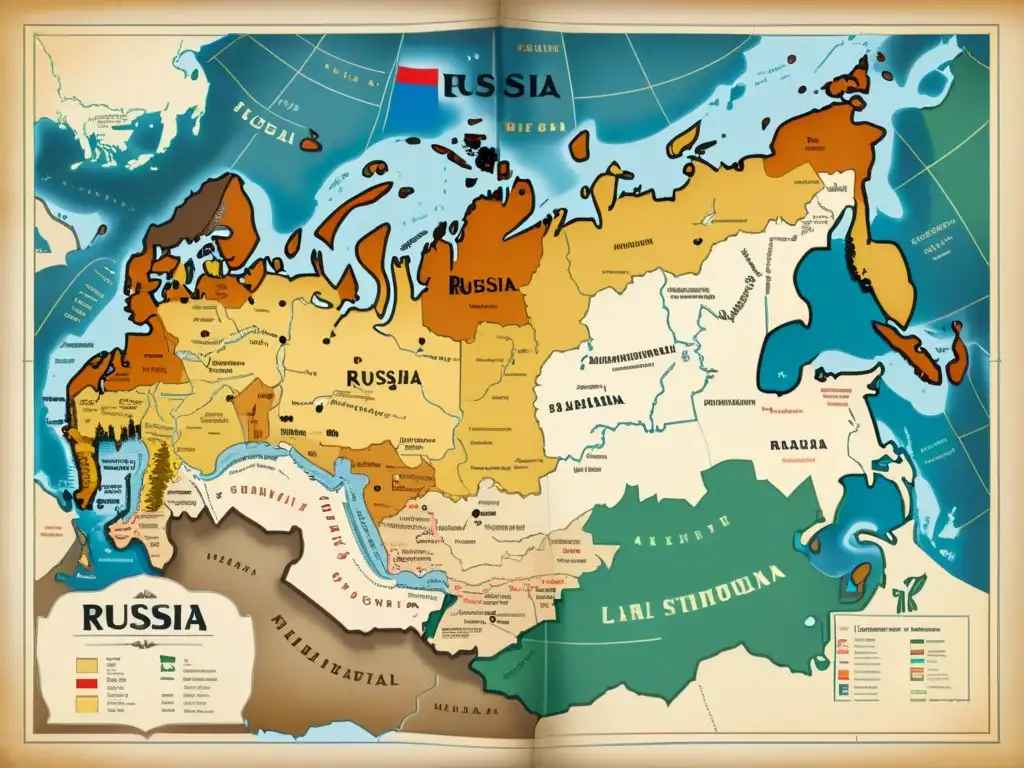 Mapa vintage detallado de Rusia, muestra diversidad de dialectos