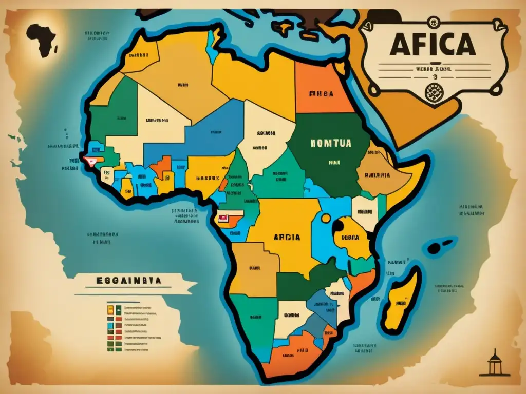 Mapa vintage detallado de África con distribución geográfica de lenguas bantúes y no bantúes