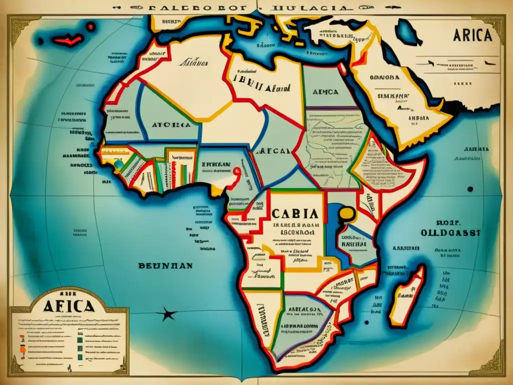 Mapa vintage detallado de África con instrumentos de navegación antiguos y un diario de cuero elegante, para análisis fonético lenguas bantúes