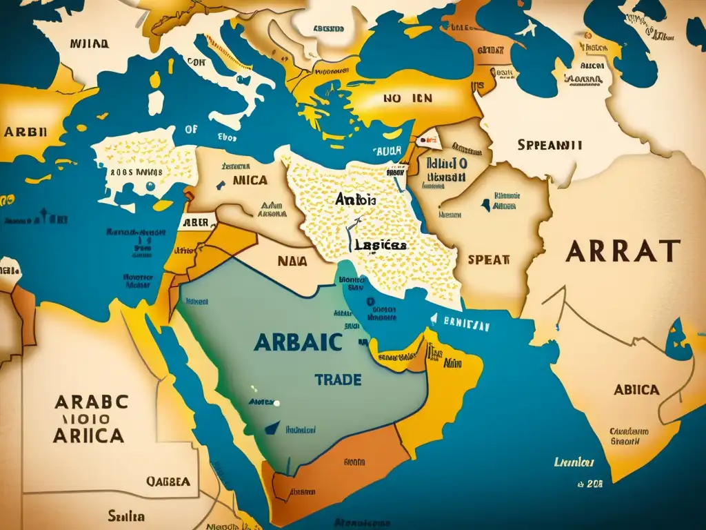 Mapa vintage detallado de la evolución del árabe y lenguas semíticas en el Medio Oriente y África del Norte