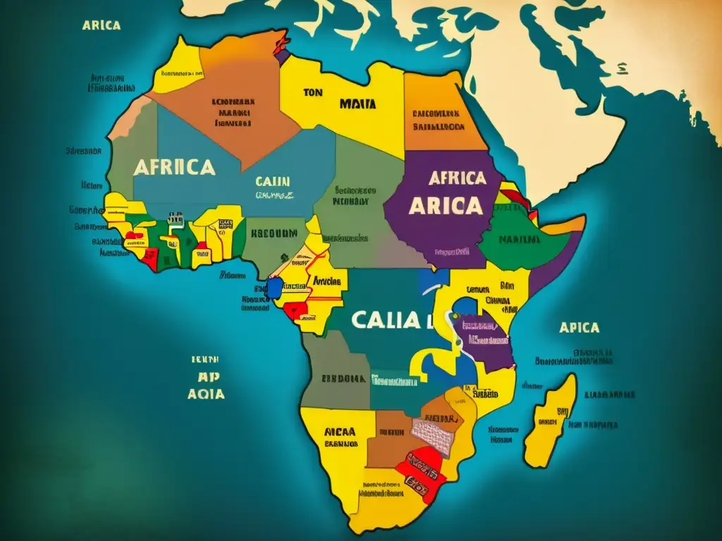 Mapa vintage de África con detalles de fonología en lenguas africanas tonales, exudando historia y riqueza cultural