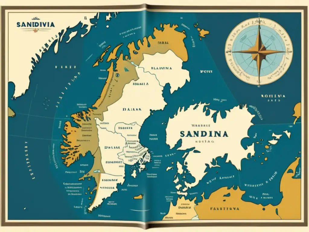 Mapa vintage de Escandinavia muestra la evolución de dialectos con ricos detalles ilustrados