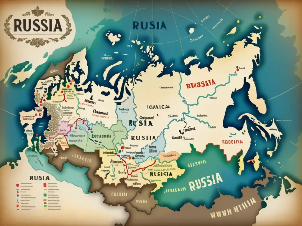 Un mapa vintage de Rusia revela la diversidad lingüística con variedades dialectales