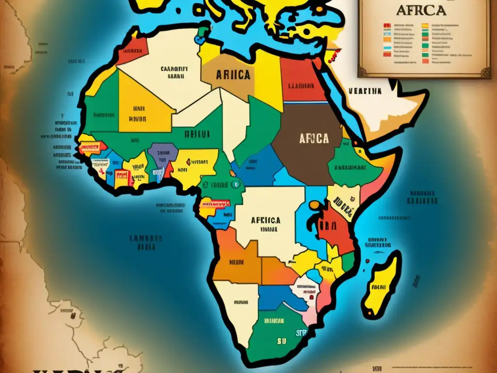 Mapa vintage detallando la evolución fonética de las lenguas bantúes en África, con símbolos tradicionales africanos