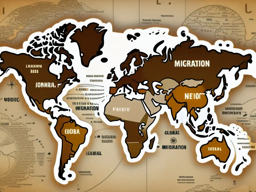 Mapa vintage muestra impacto migración diversidad lenguas planeta en red de intercambios lingüísticos