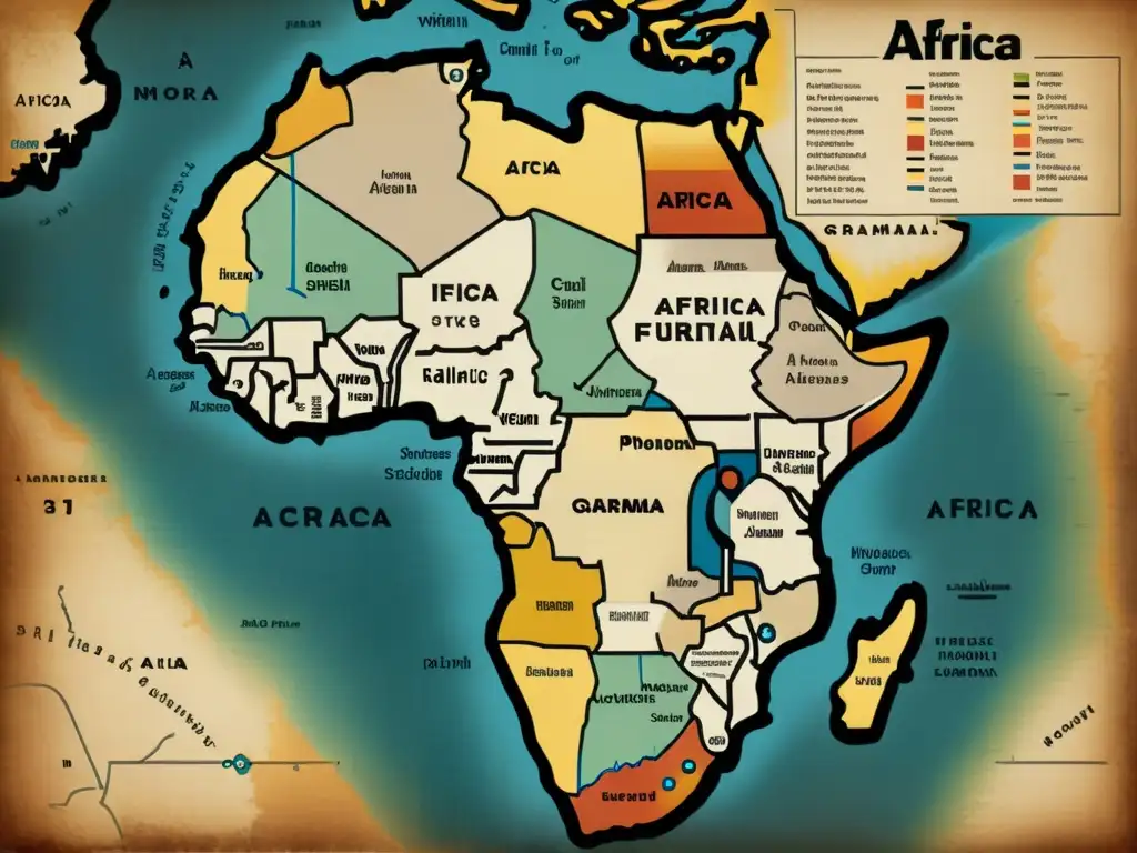 Mapa vintage de África con lenguas africanas y sus formas verbales únicas