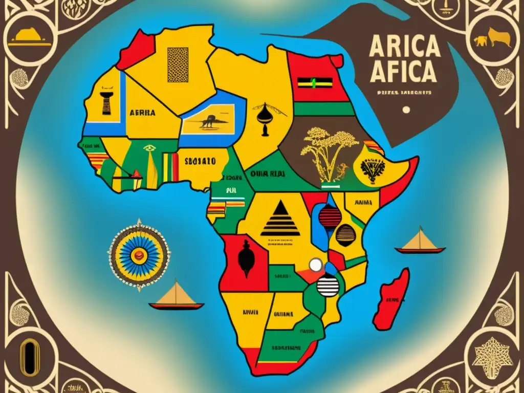 Mapa vintage de África con las lenguas bantúes y fonética, ilustrando la rica diversidad sonora y cultural