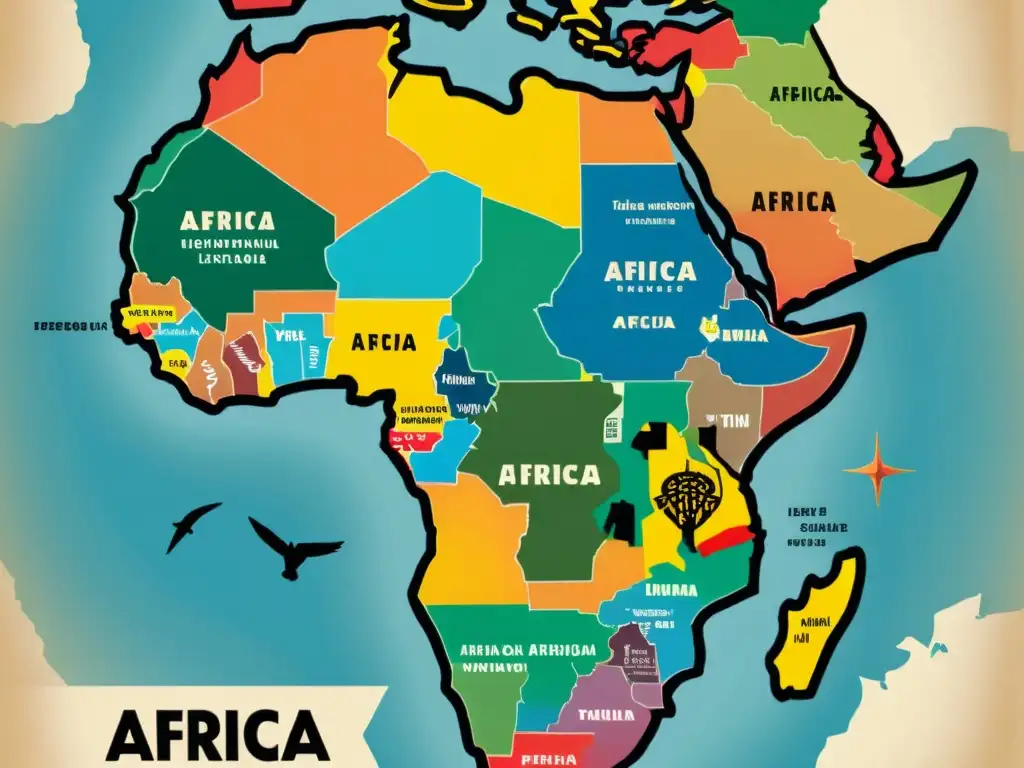 Mapa vintage de África con tonalidades que representan la diversidad fonológica de las lenguas africanas tonales, evocando su riqueza cultural