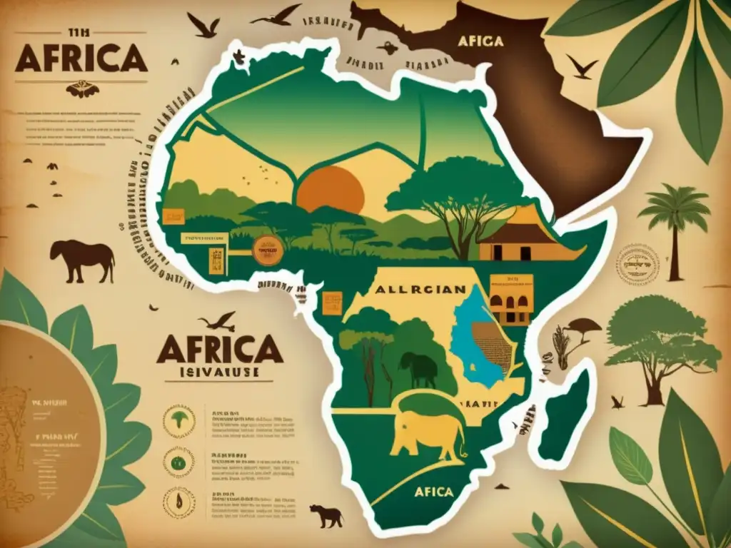 Mapa vintage de África con variantes lingüísticas bantúes menos conocidas, rica en historia y cultura africana