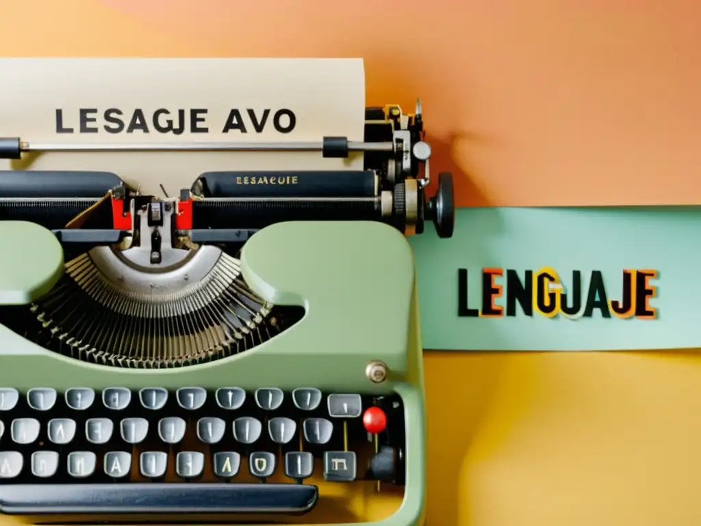 Una máquina de escribir vintage con las teclas que deletrean 'Lenguaje Inclusivo' en letras coloridas y diversas