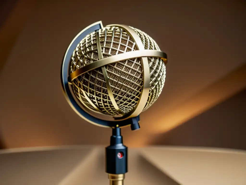 Un micrófono vintage con un globo terráqueo de fondo, representando el impacto global de las aplicaciones de voz para idiomas