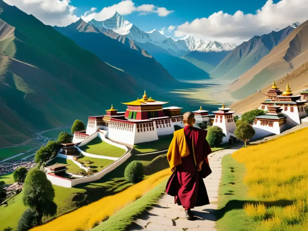 Monasterio tibetano en los Himalayas con construcciones pasivas en lenguas sinotibetanas