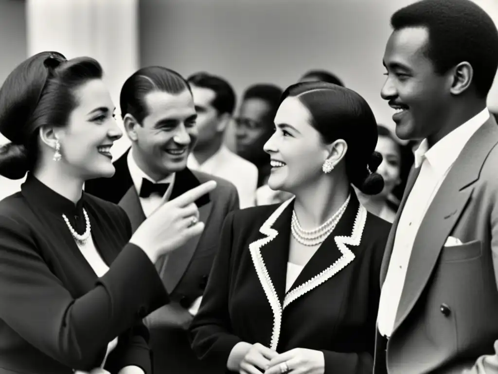 Un nostálgico encuentro en blanco y negro de un grupo conversando en lenguaje de señas, evocando la belleza de la comunicación