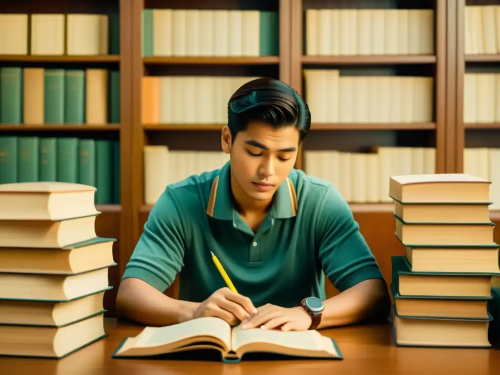 Persona usando apps para aprender lenguas raras en computadora vintage rodeada de libros antiguos