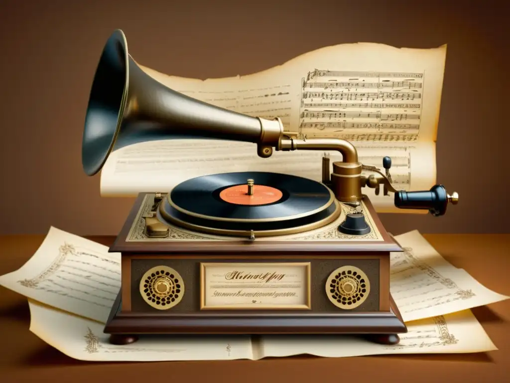 Un phonograph vintage sobre pergamino y caligrafía