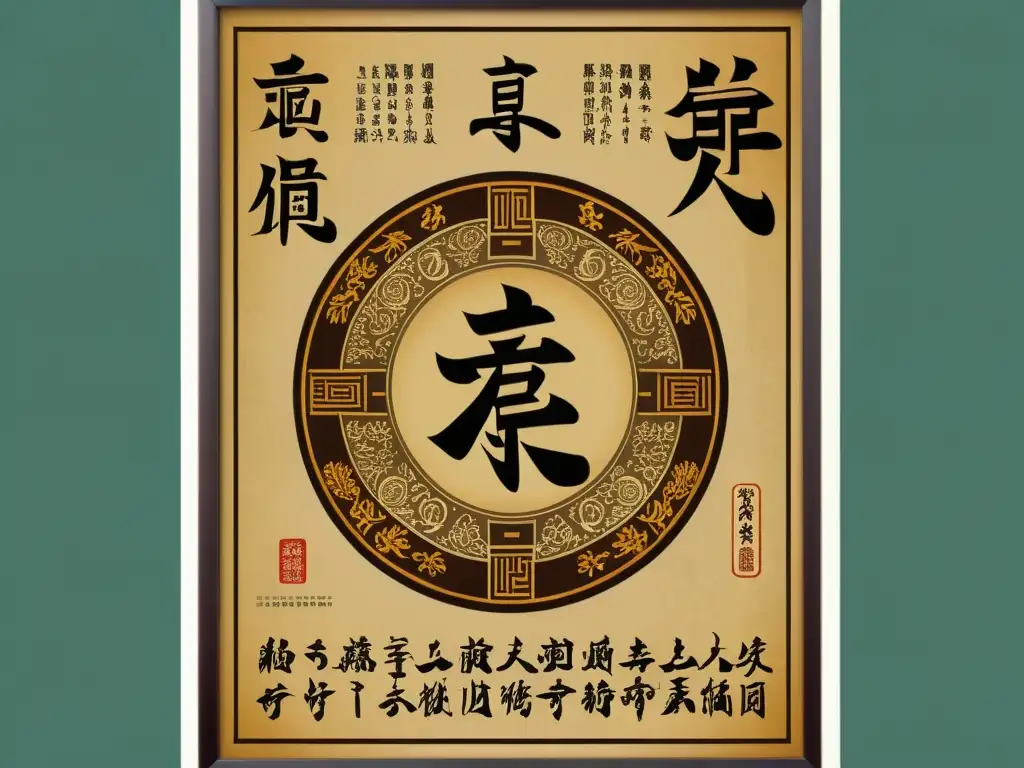 Un póster vintage muestra la evolución de los caracteres chinos mandarín con elegantes pinceladas y caligrafía tradicional