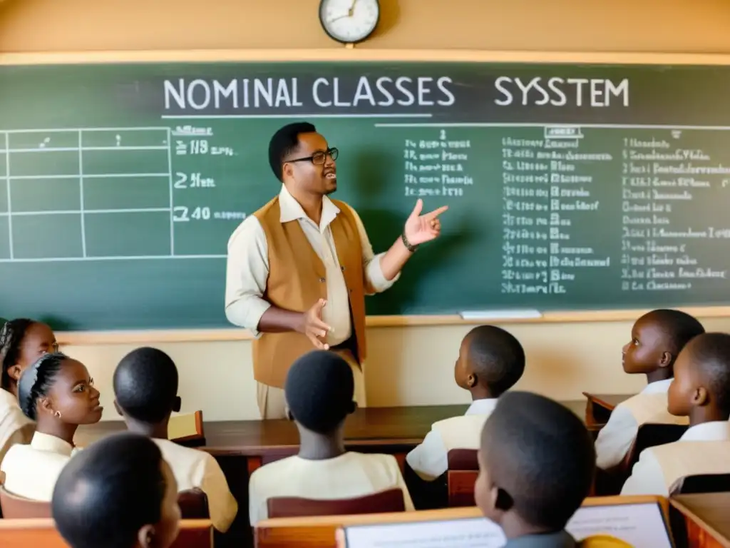 Profesor bantú enseñando clases nominales en lenguas bantúes a estudiantes diversos