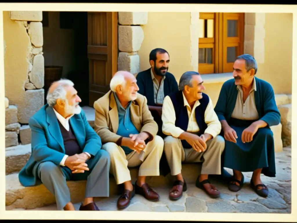 Conversación animada: el legado aragonés Un retrato vintage de alto contraste de un grupo de ancianos aragoneses conversando animadamente, sus rostros curtidos y vestimenta tradicional capturan la esencia del duradero dialecto aragonés y su importancia cultural