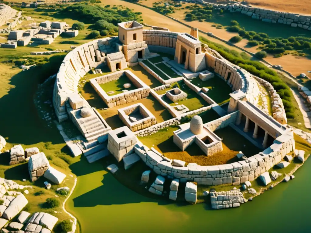 Ruinas antiguas de Ugarit al amanecer, con detalles arqueológicos y vista al mar Mediterráneo