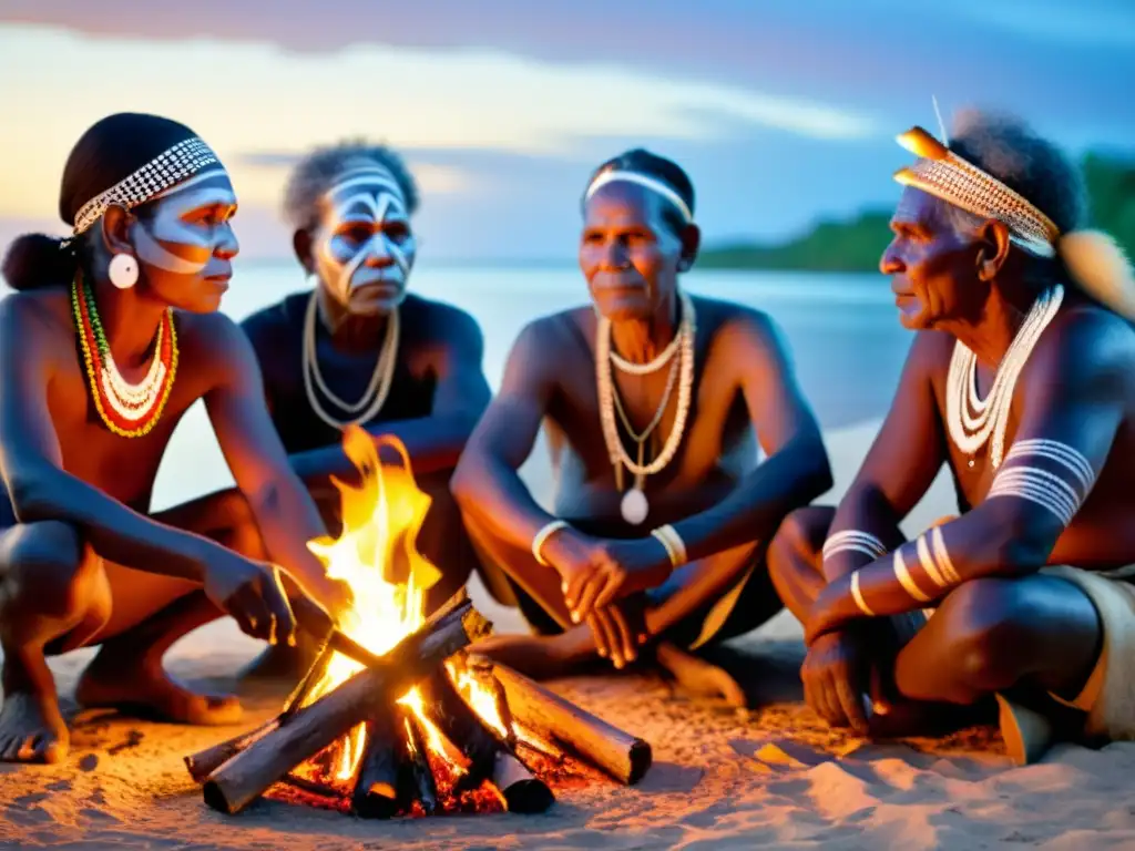 Tiwi Aboriginal elders compartiendo sabiduría alrededor del campfire en Tiwi Islands, Tour lenguas aborígenes Australia