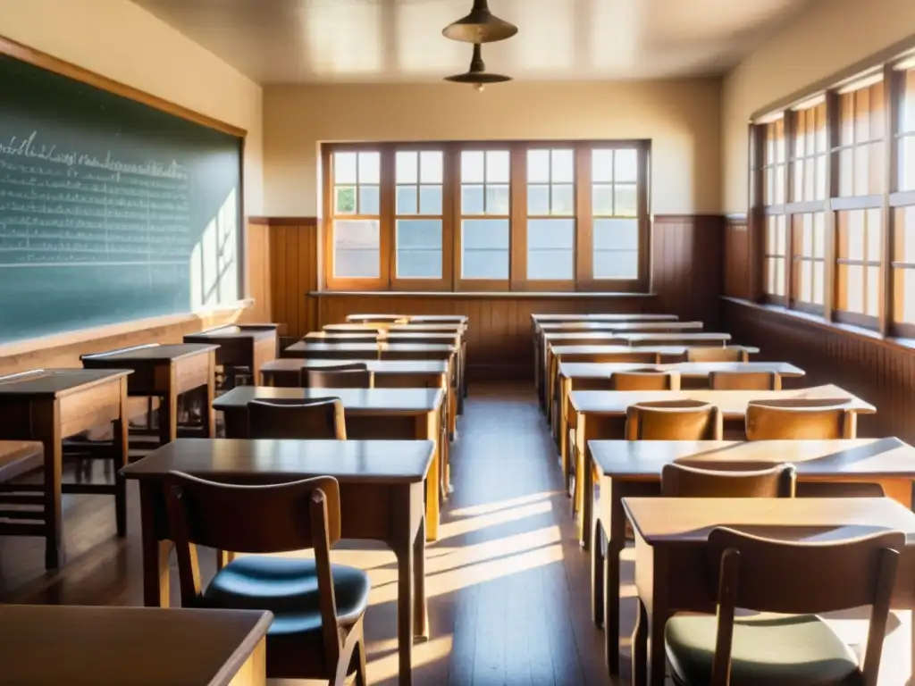 Salón de clases vintage con herramienta educativa diálogo interactivo idiomas en ambiente cálido y nostálgico