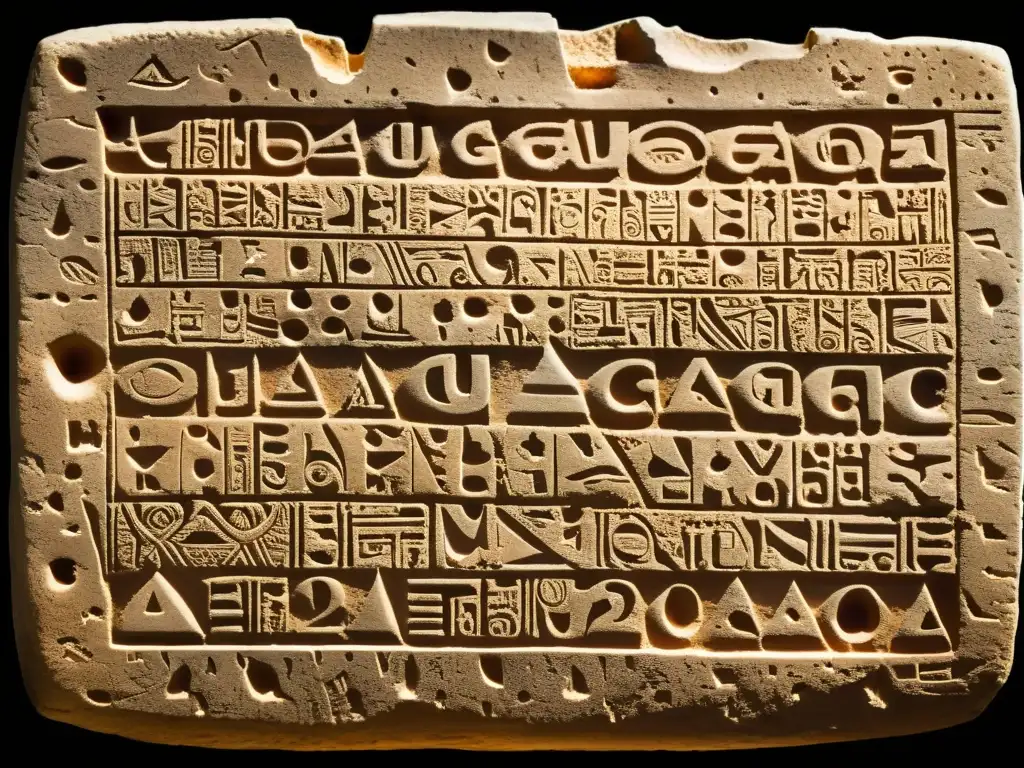 Tableta de arcilla ugarítica con símbolos cuneiformes, evocando la rica narrativa histórica de la literatura ugarítica