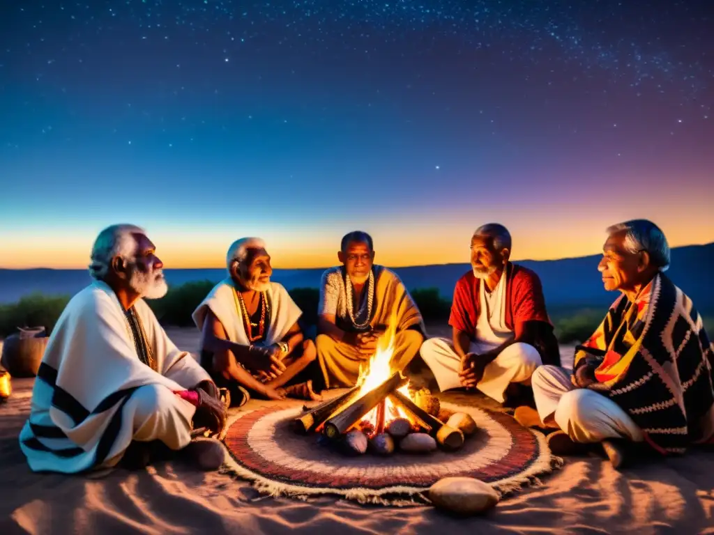 Tribu africana realiza rituales de lenguaje alrededor de fogata bajo el cielo estrellado