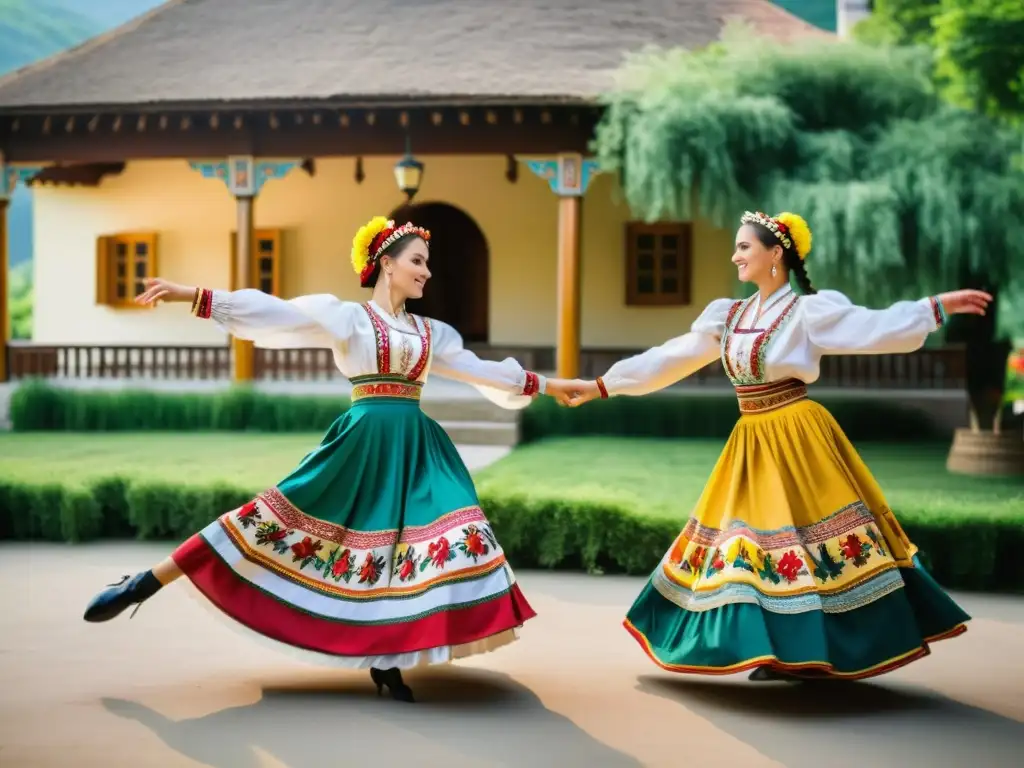 Vibrante baile tradicional rumano en escenario al aire libre