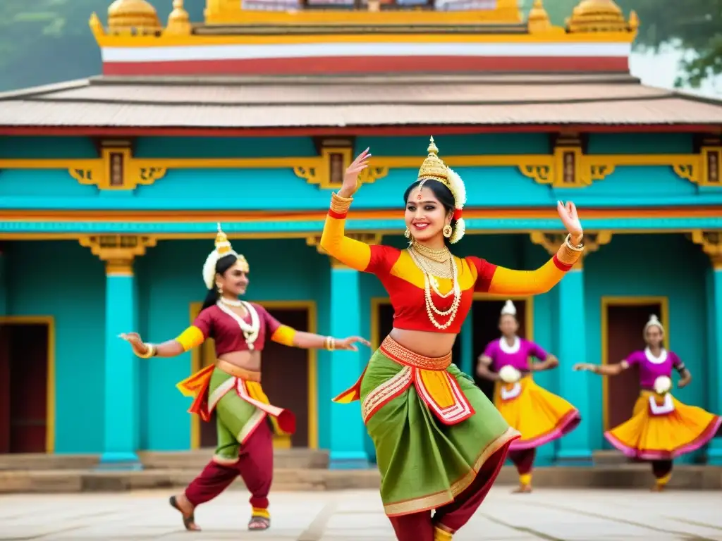 Vibrante danza tradicional Odishan en templo histórico, conservación cultura folklore Oriya Odisha