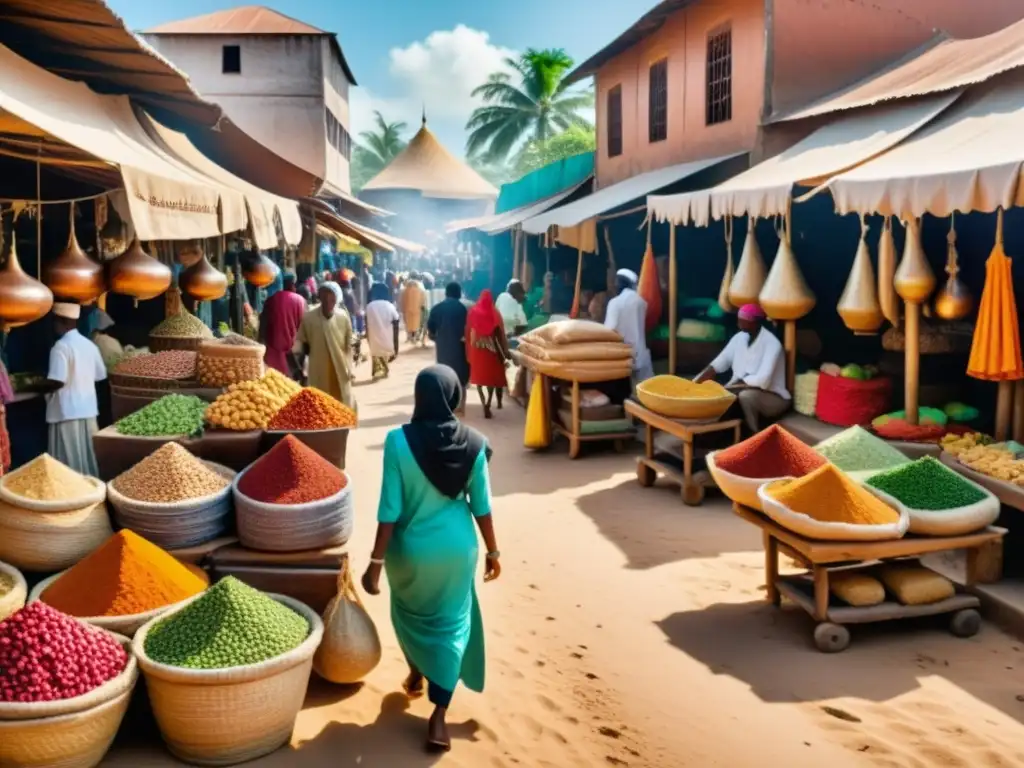 Vibrante mercado en Zanzíbar fusionando culturas árabe y bantú