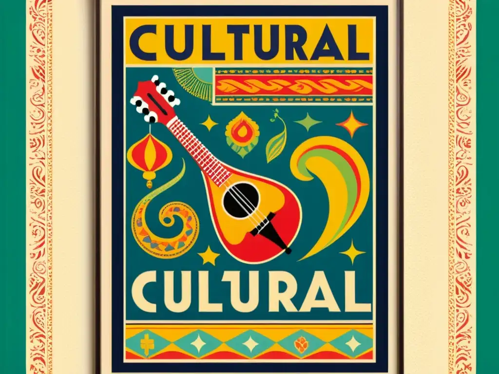 Un vibrante póster vintage promocionando un evento de intercambios culturales y lenguaje local