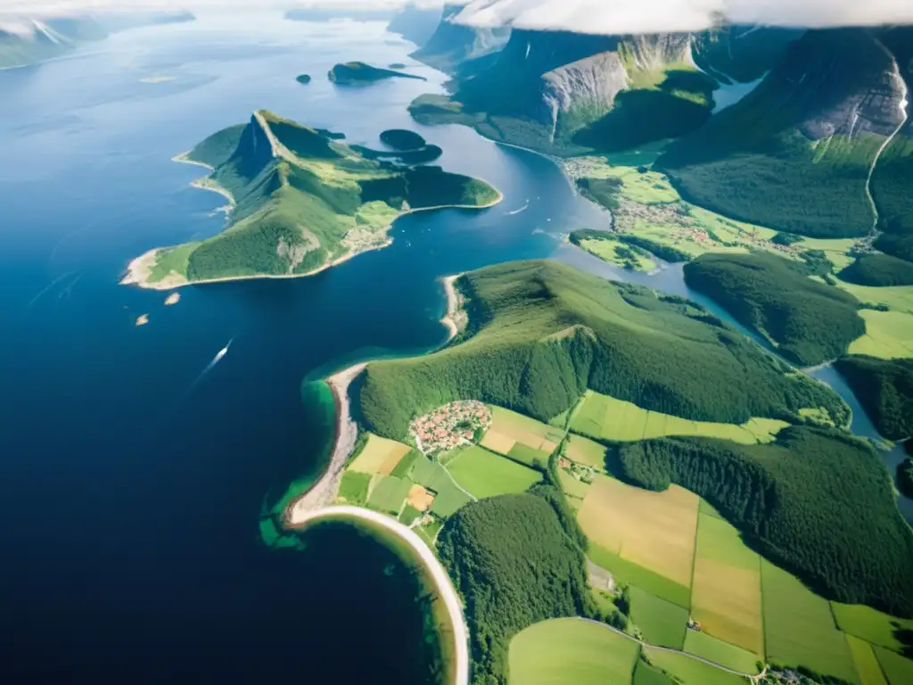 Vista aérea de la Península Escandinava, destacando las diferencias entre noruego, sueco y danés en su topografía y paisajes verdes